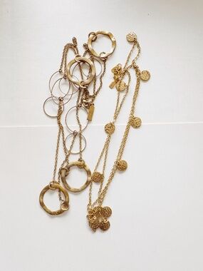 Gold Tone Necklace Set 2 pcs Large Circle Pendant Dangle Disc Statement Vintage